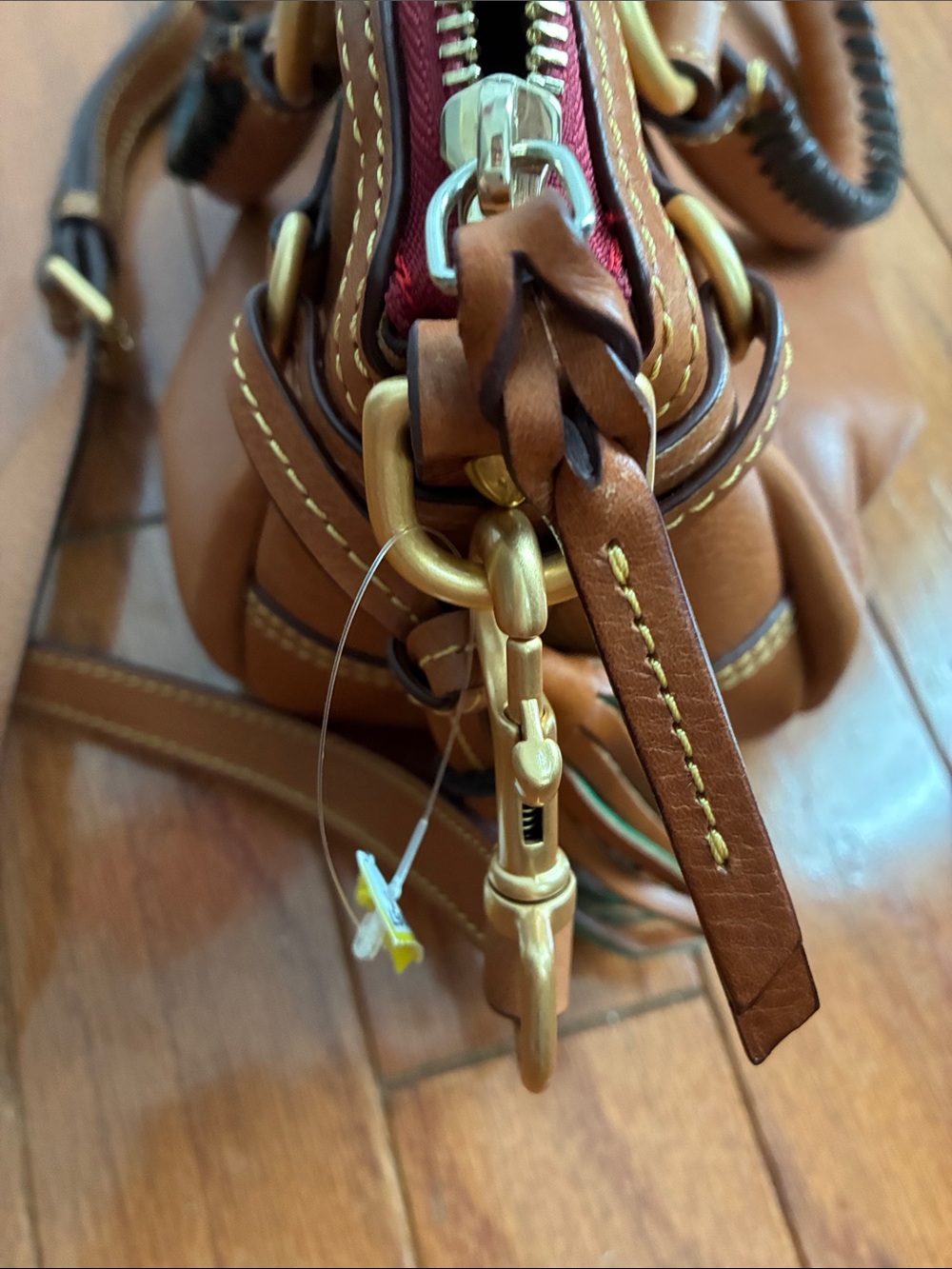 NWOT Classic Tan Leather Satchel Handbag - Picture 5 of 10